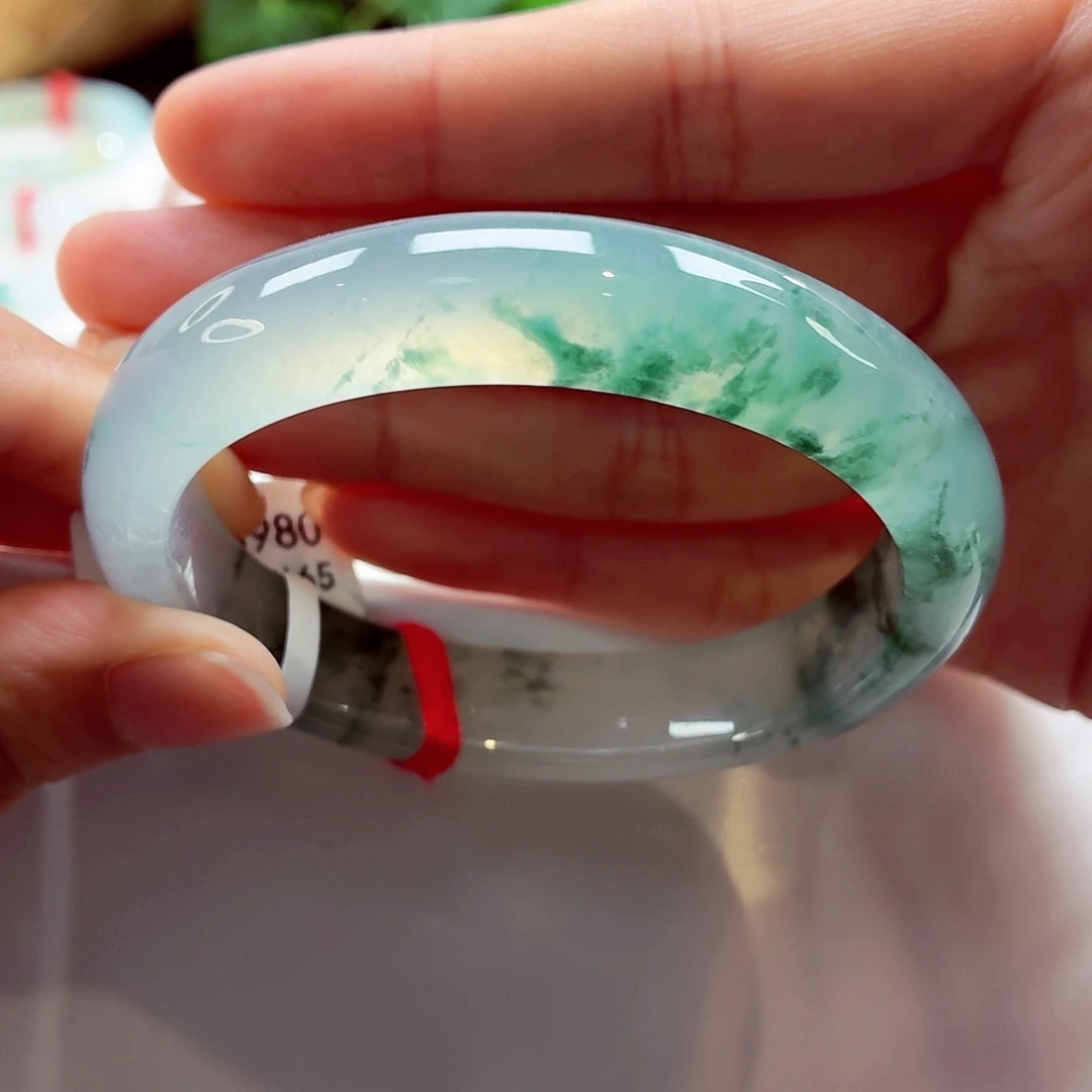 翡翠未镶嵌手镯55贵妃 起杠冰蓝花(37号)