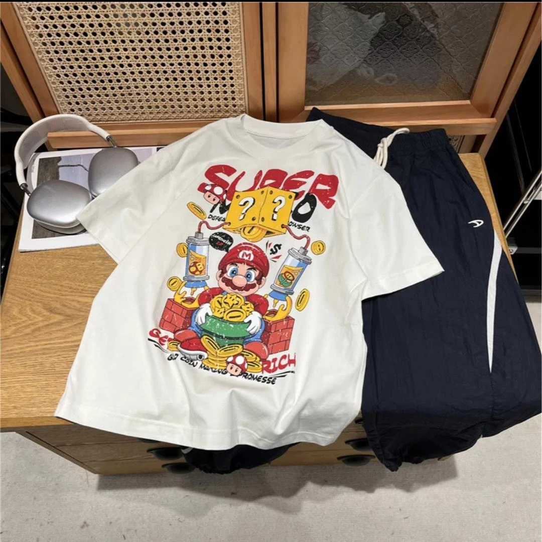 2025新款男童女童短袖韩版中性印花卡通动漫T恤白色夏款