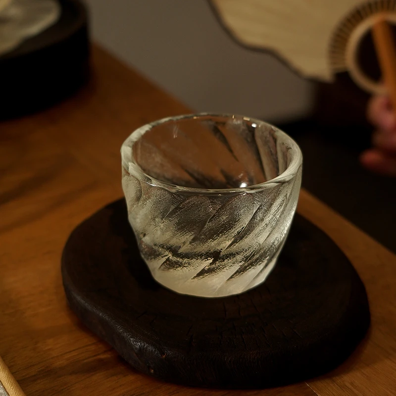 沏时光简约创意原矿原切冰岩旋水晶主人杯品茗杯白酒杯冰川纹树纹