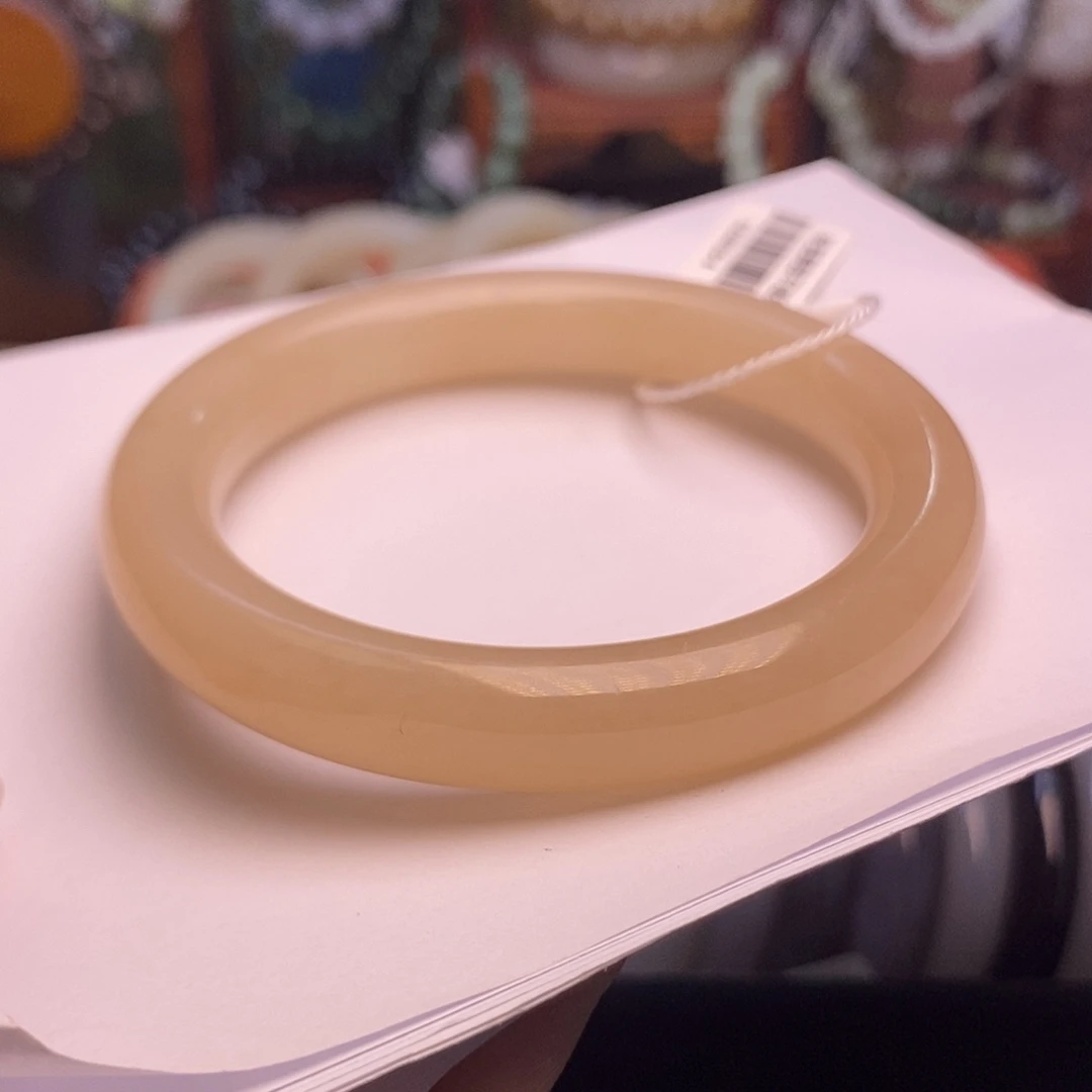 和田玉未镶嵌颈饰59.6收藏级老矿料浓红藕粉圆条手镯