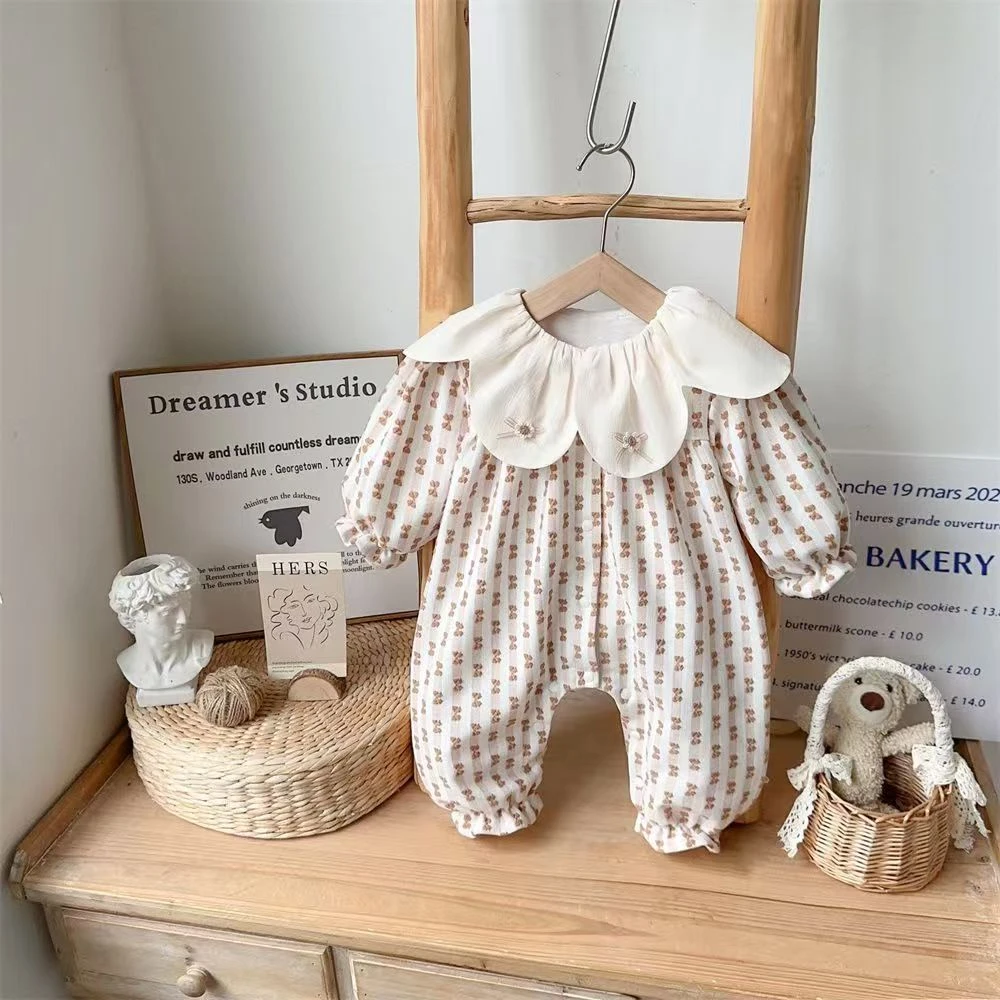 0346春秋款婴幼儿花瓣领男女宝宝韩版休闲洋气儿童连体衣哈衣