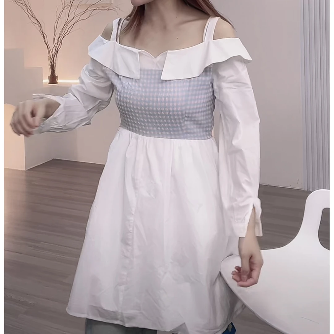 4502 设计感拼接两穿连衣裙高端气质高级洋气