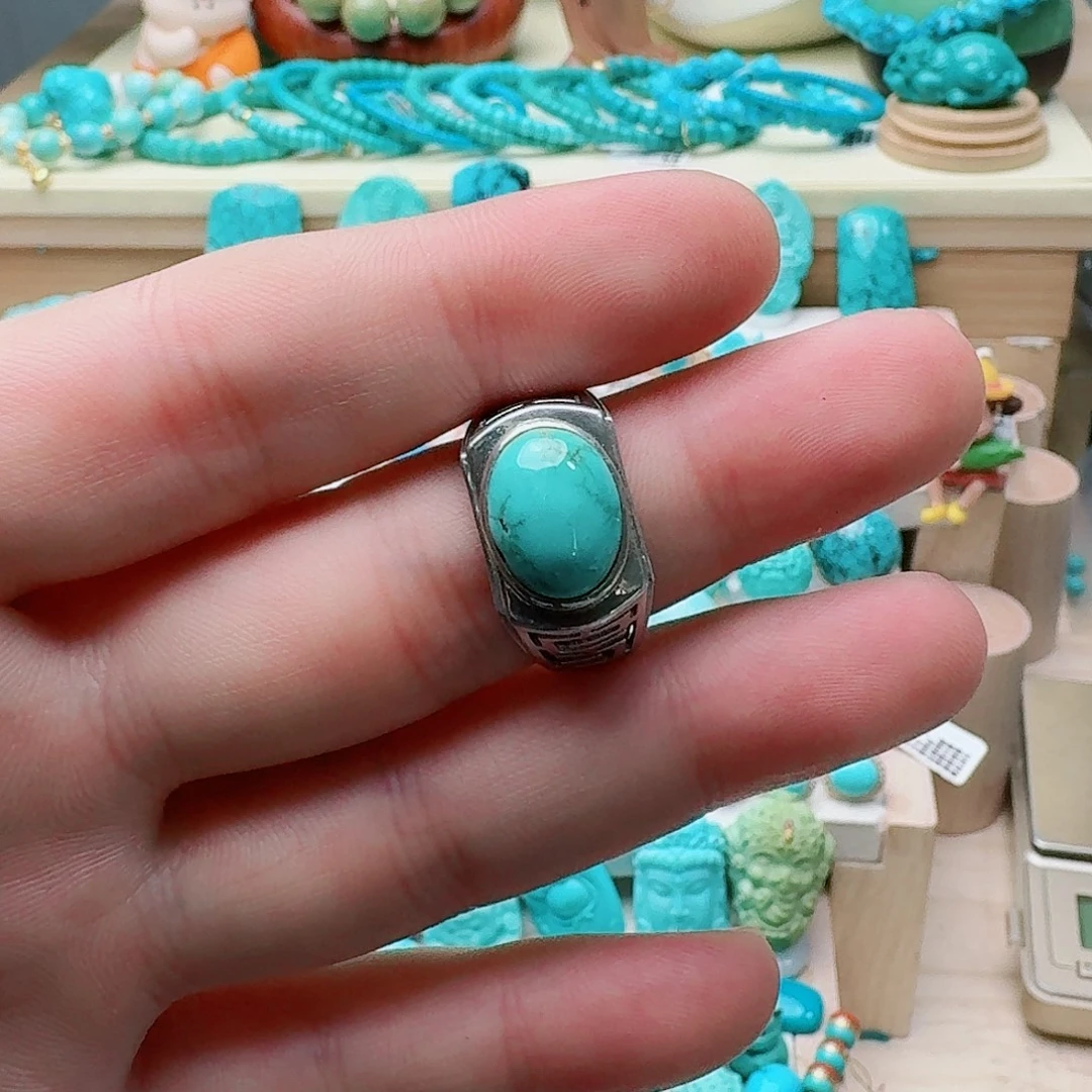 绿松石银S925镶嵌戒指