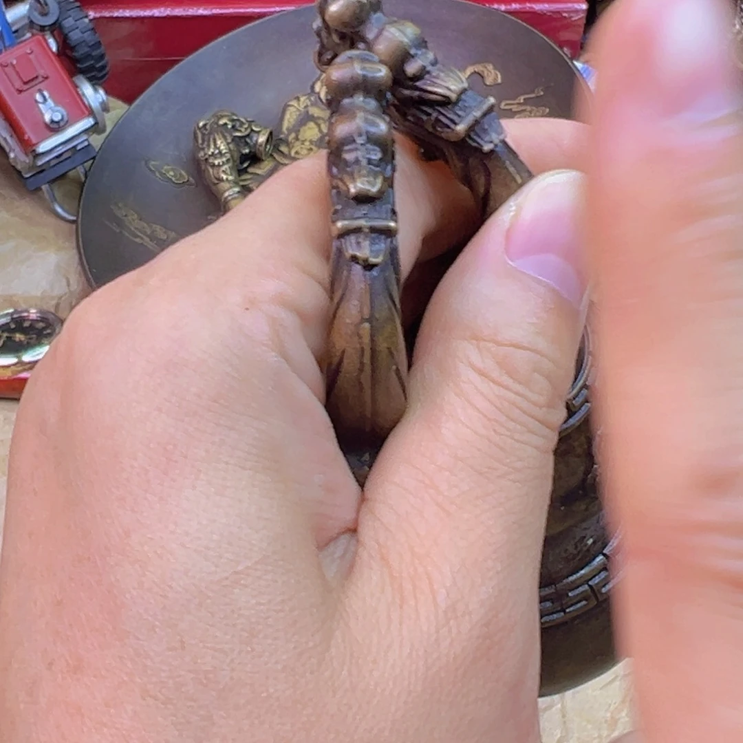 原矿风磨铜一对龙头葫芦