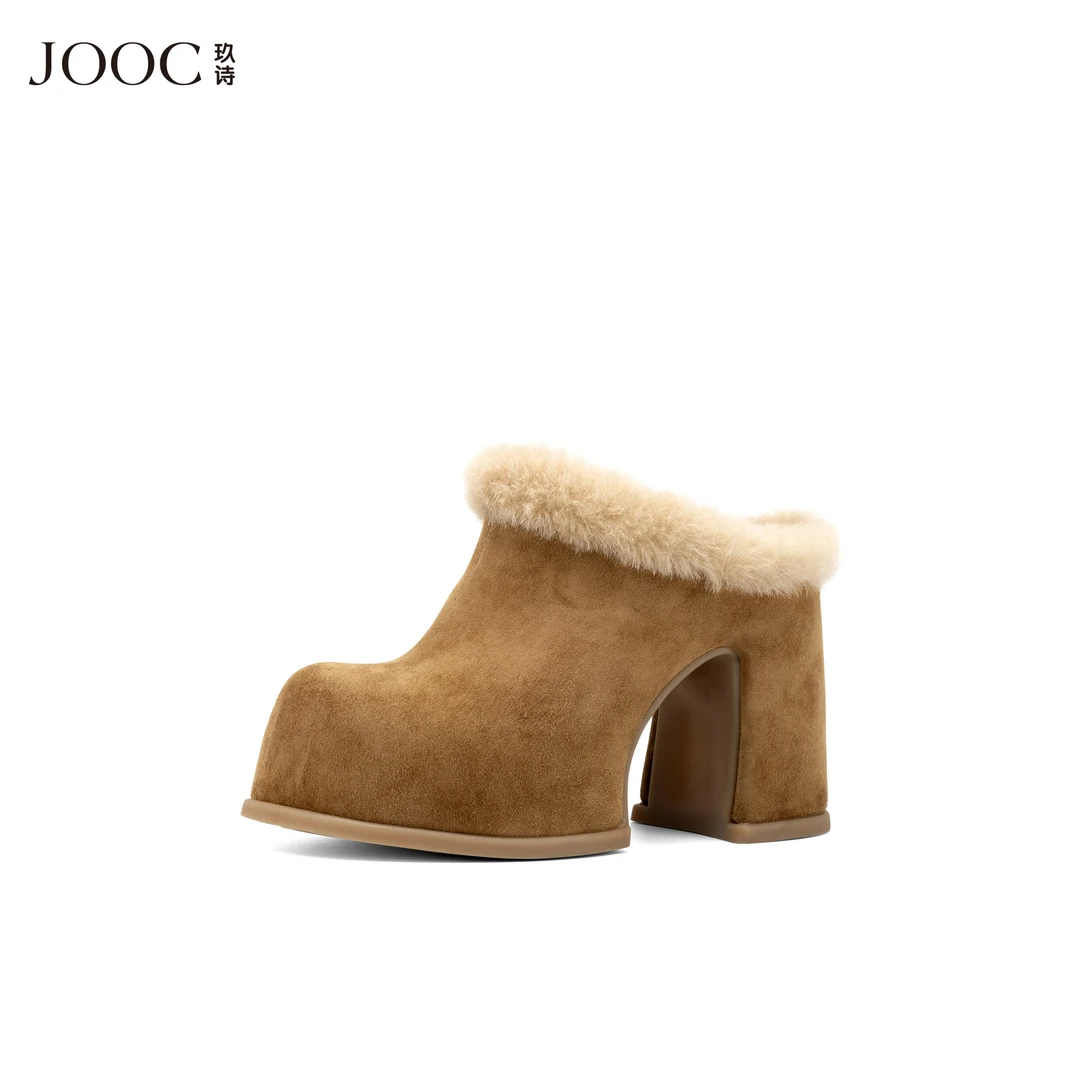【晨曦】JOOC玖诗粗跟高跟鞋女早春新款外穿包头拖鞋百搭女鞋