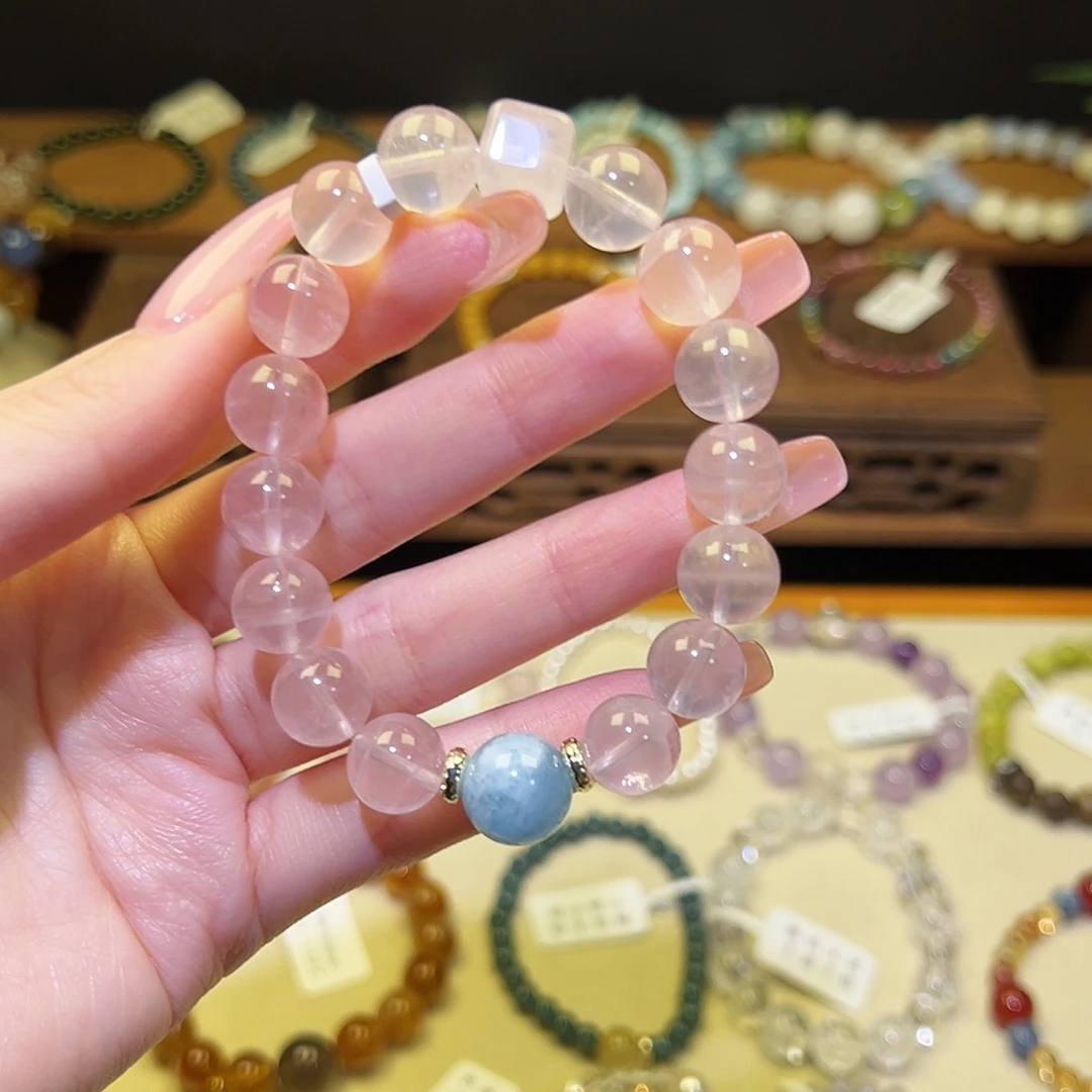 银S925镀金镶嵌水晶手串粉2069