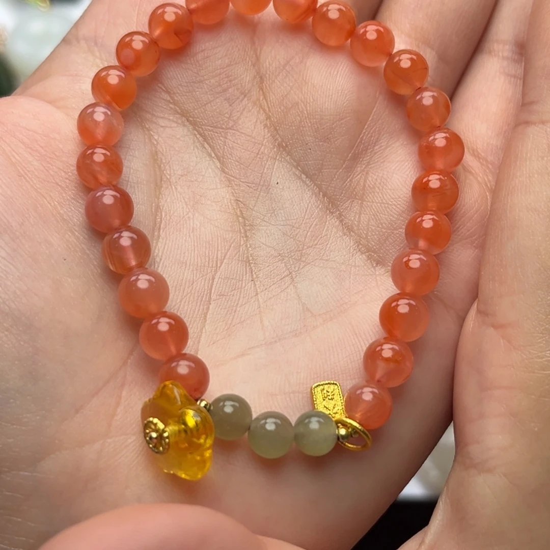 南红玛瑙银S925镶嵌手串