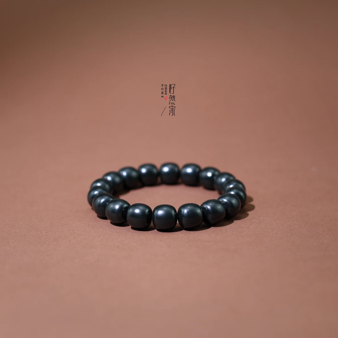 天然新疆和田玉黑青细料老型12mm手串墨绿单圈简约小众百搭