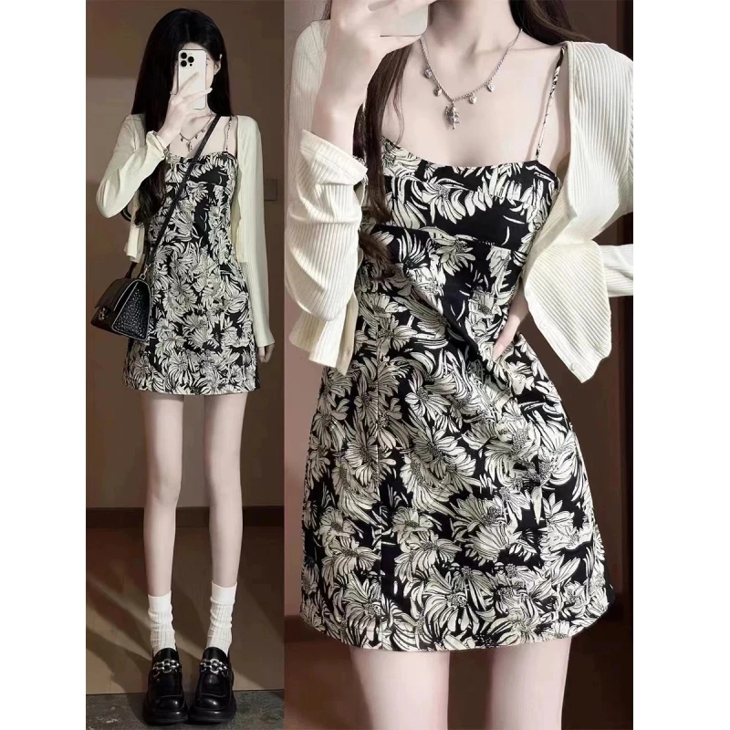 轻奢高级感吊带连衣裙两件套夏季小个子女装气质洋气精致裙子套装