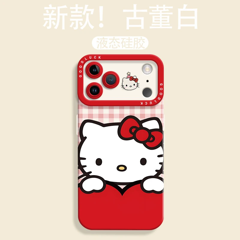 格子凯蒂适用苹果16手机壳新款iphone13Promax可爱15卡通14防摔壳