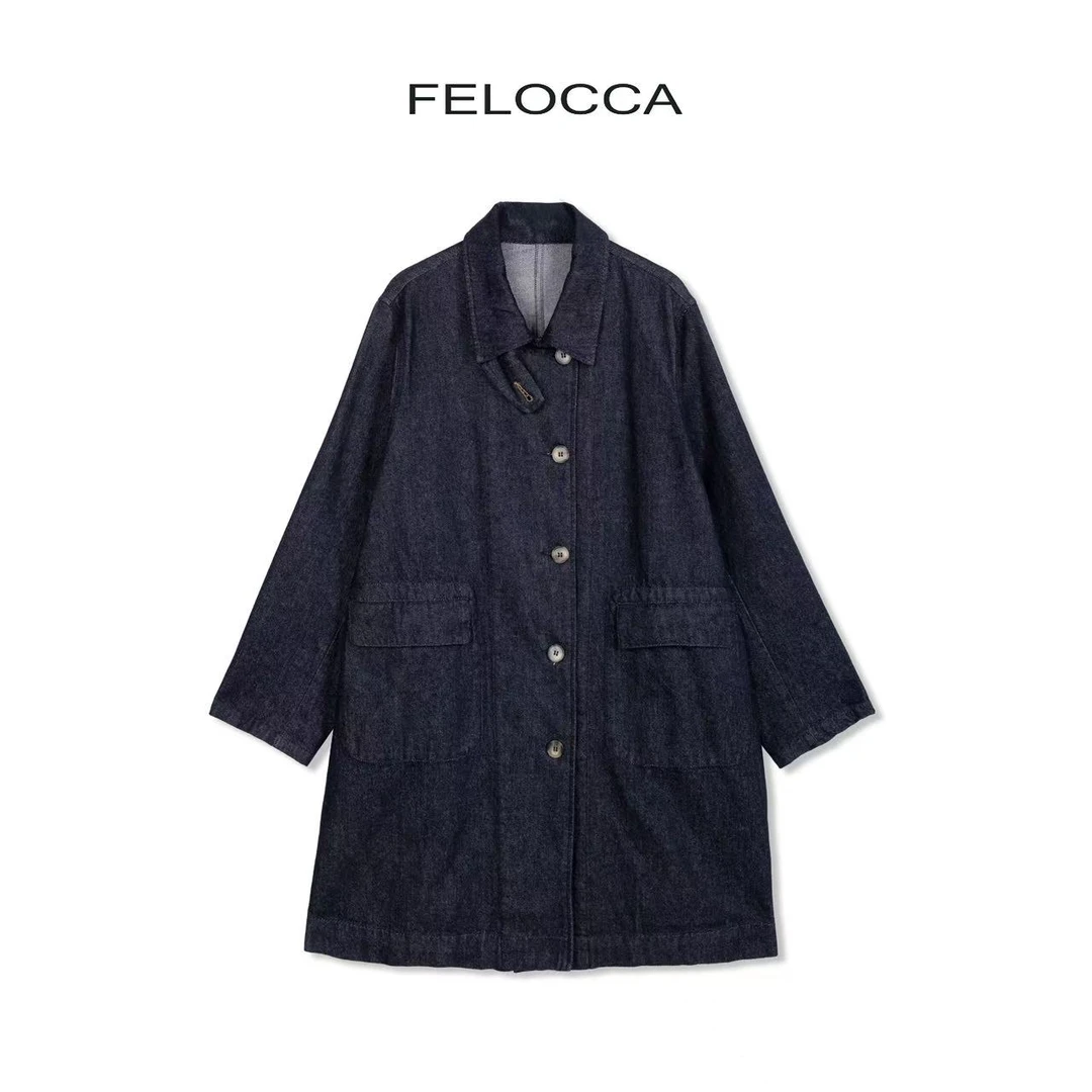 NO退NO换【FELOCCA】森系宽松文艺百搭显瘦牛仔风衣外套CC2619
