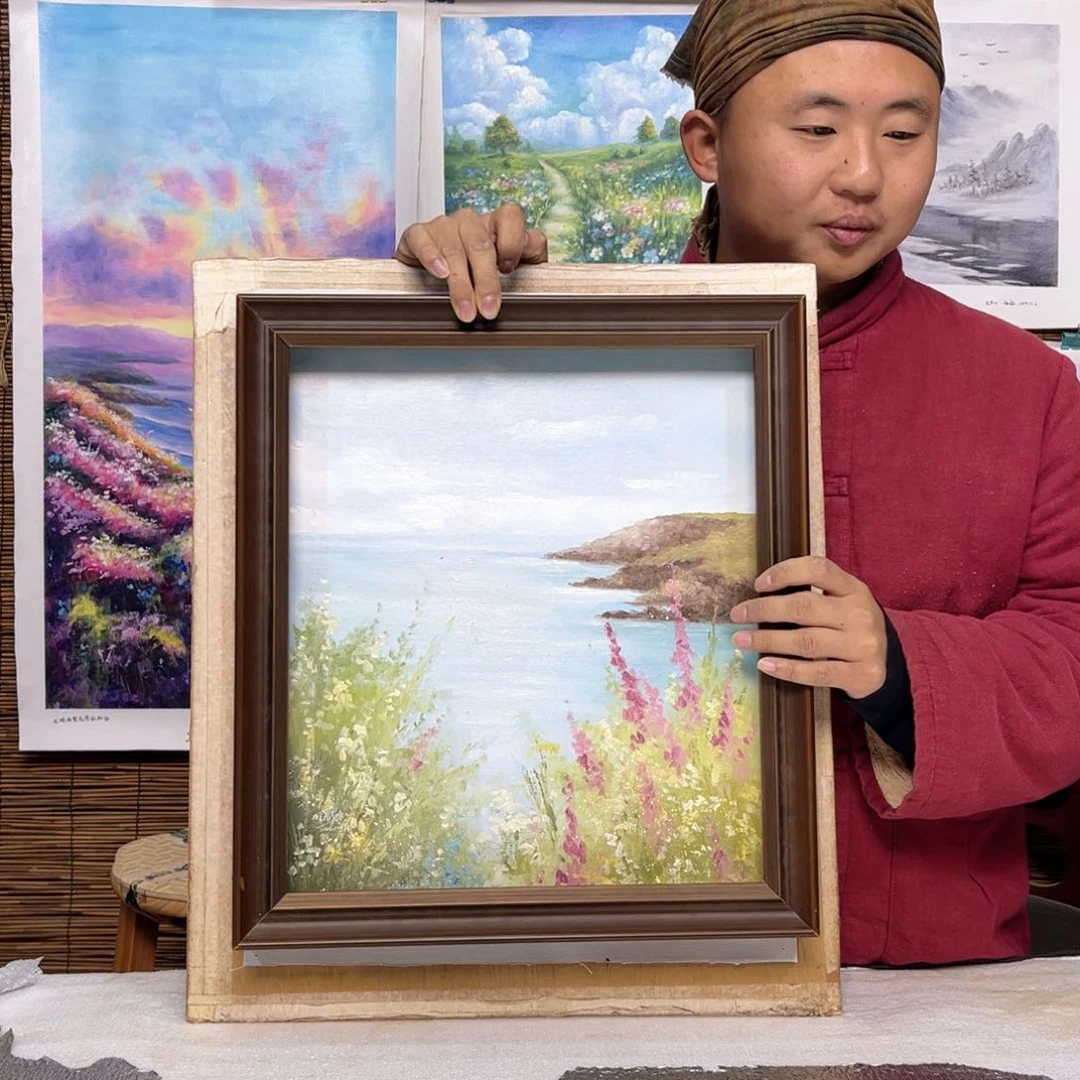 油画行路人小院绘画作品竞拍