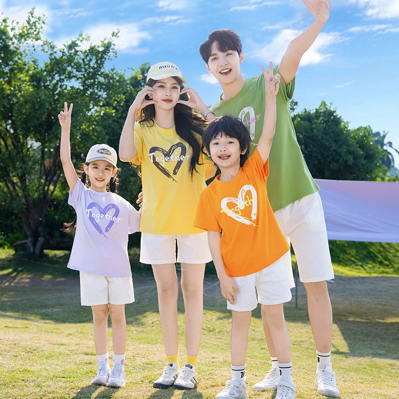 2025夏季新款一家四口亲子装游度假团建班服出游聚会多色搭配套装