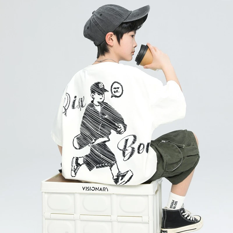 男童夏款短袖2025新款夏季宽松半袖中大儿童酷帅男孩夏装T恤衫潮t