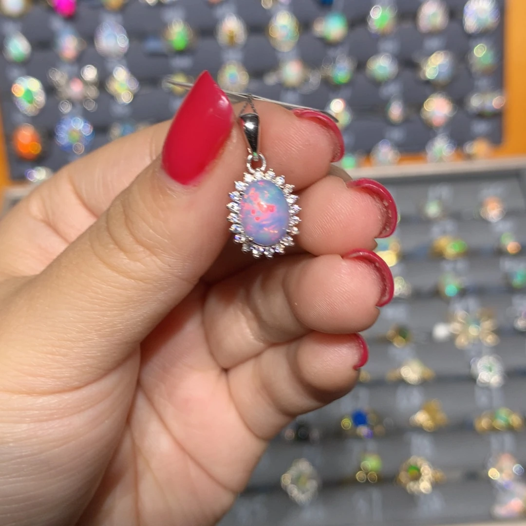 银S925镶嵌欧泊欧泊吊坠l