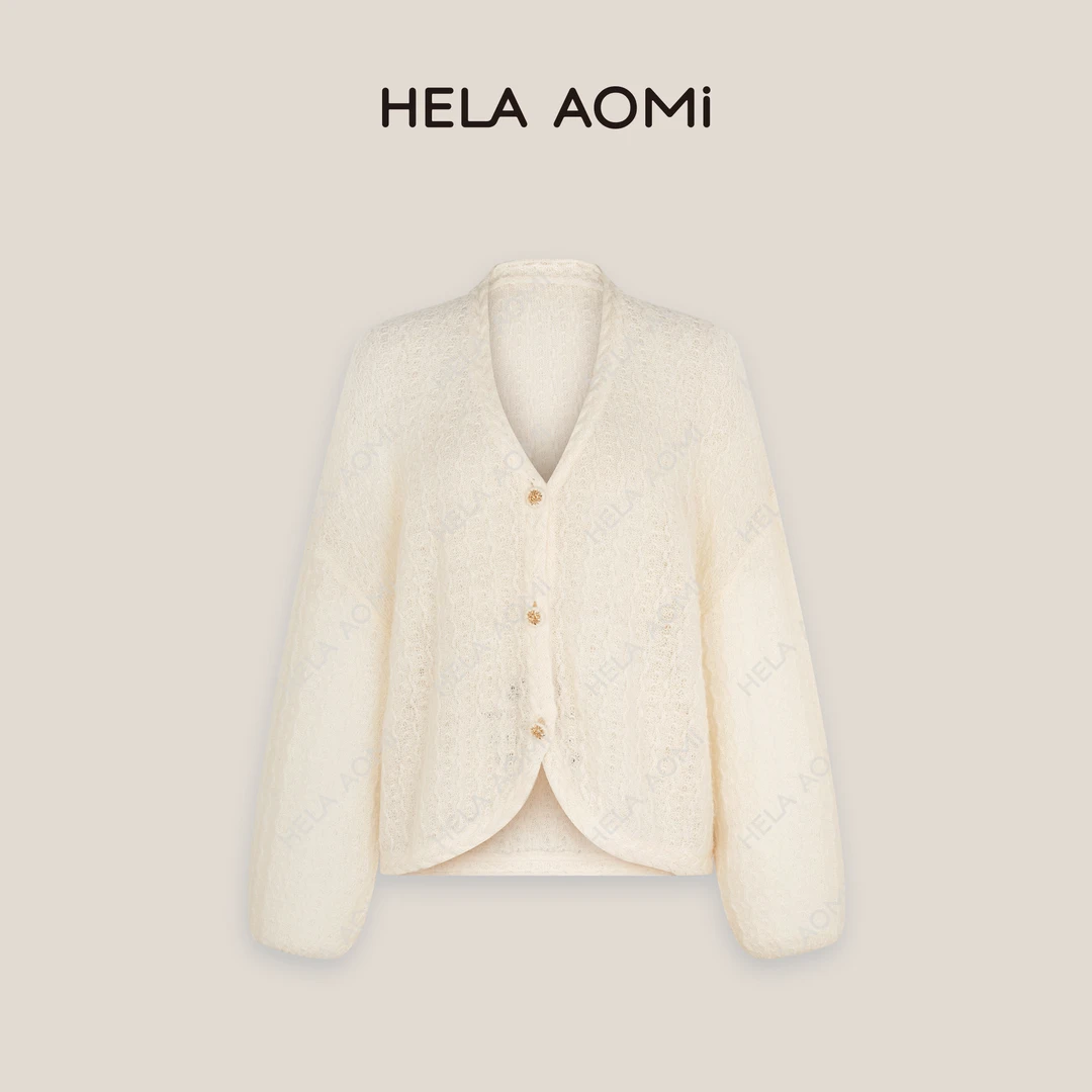 HELAAOMI “绿野开衫”设计感编织镂空针织开衫温柔上衣CY4DJ31900