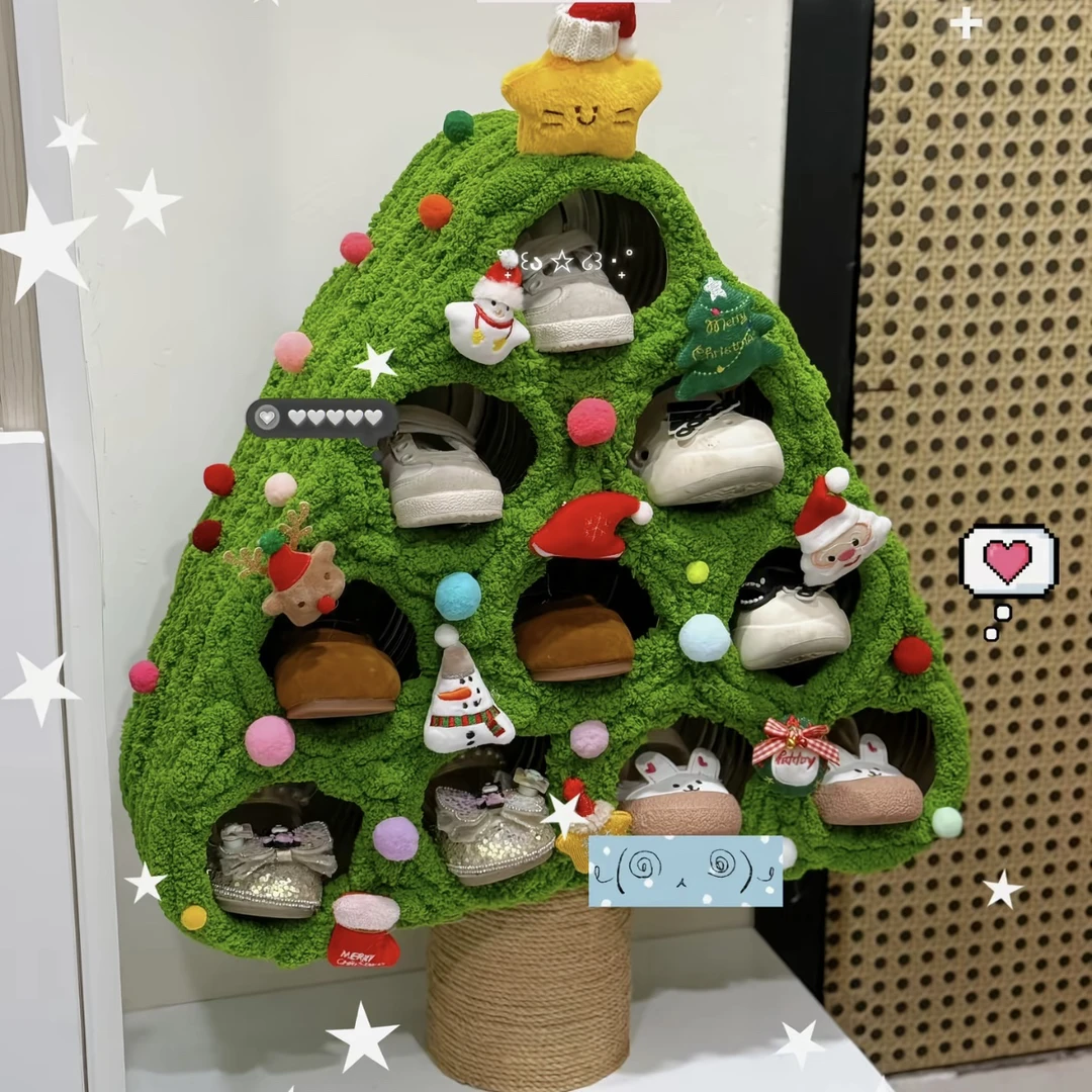 奶粉罐圣诞树手工diy冰条线儿童鞋子收纳柜圣诞节装饰摆件家用