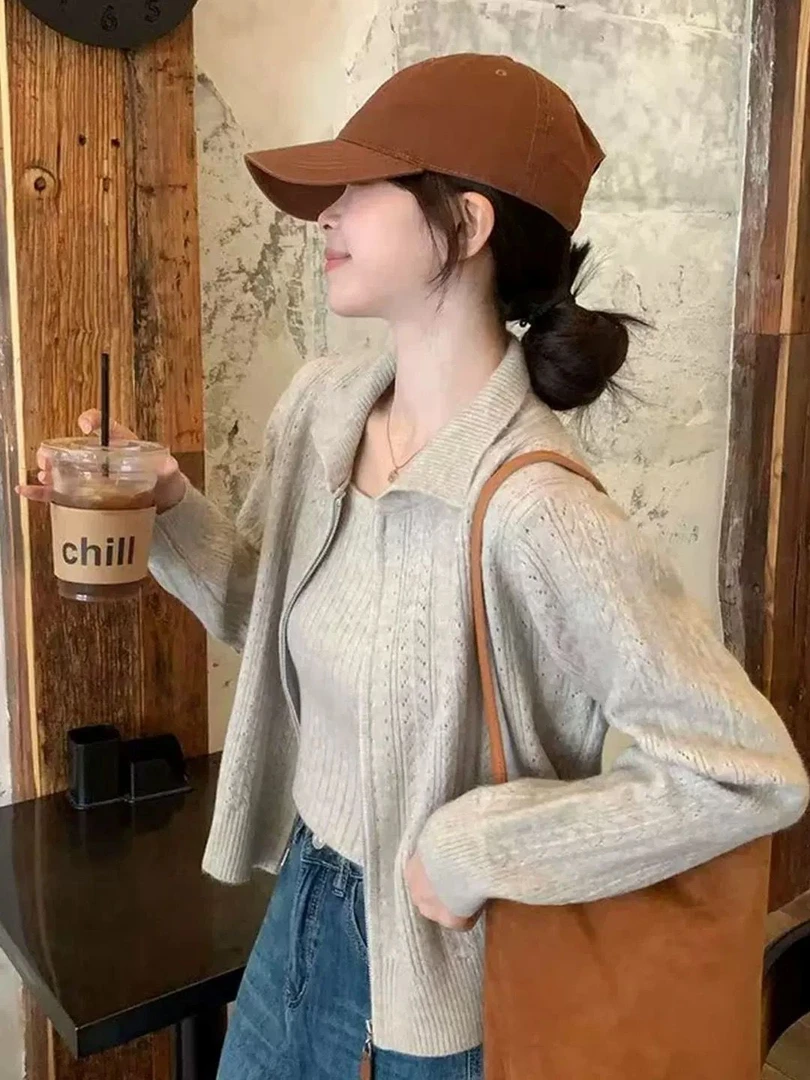 小香风针织套装女2025新款秋季穿搭一整套毛衣外套吊带背心两件套