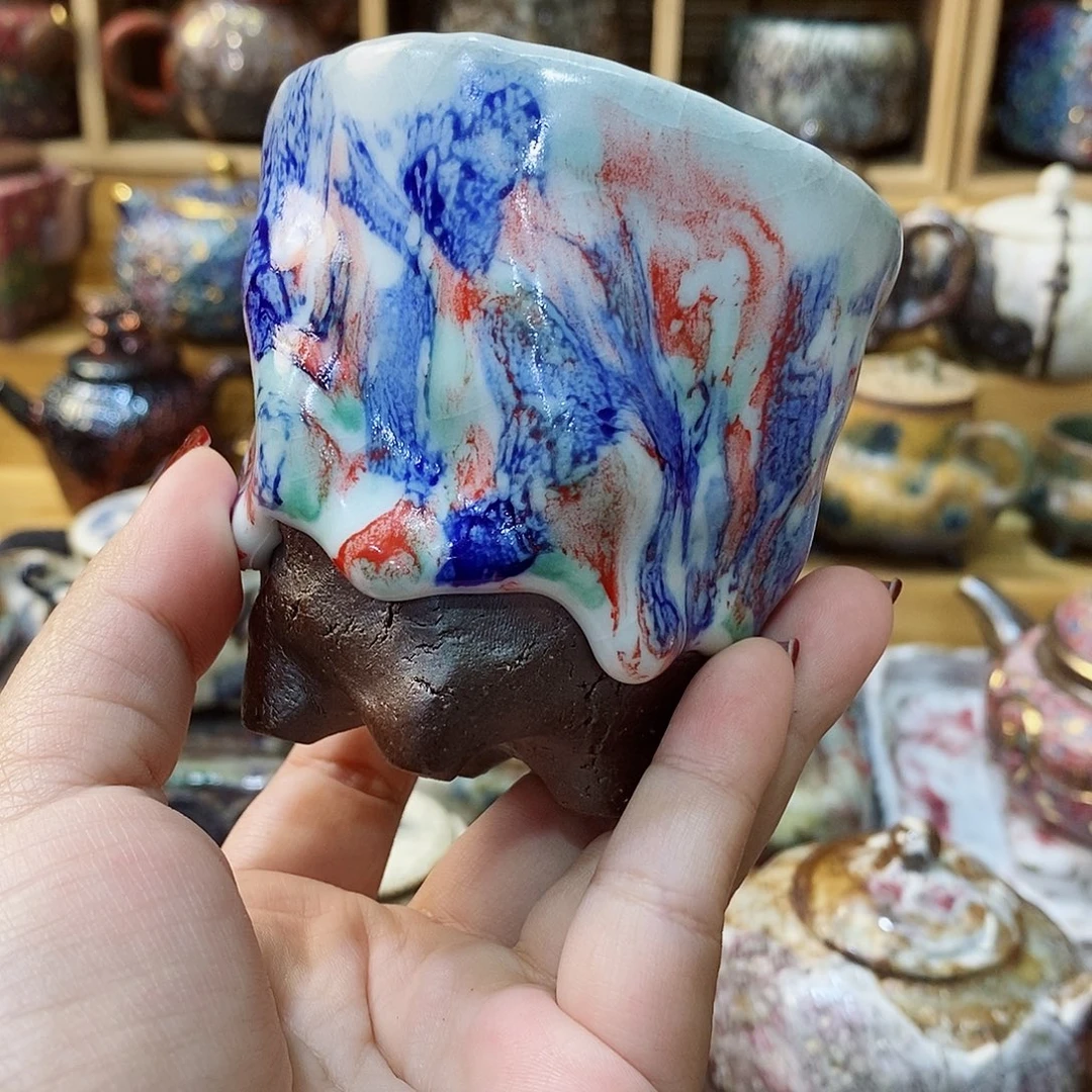 志野柴烧古喜茶器