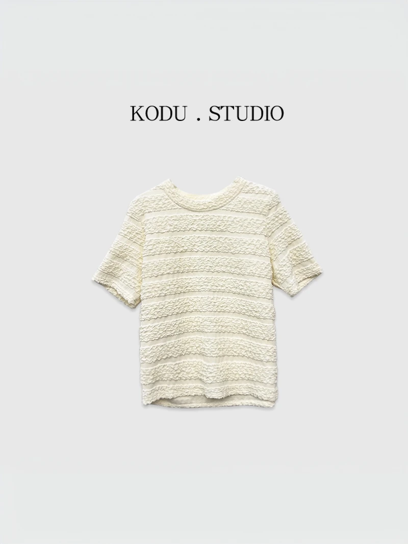 【刻度KODU】MX-5135春夏新款圆领法式重工褶皱肌理感短袖