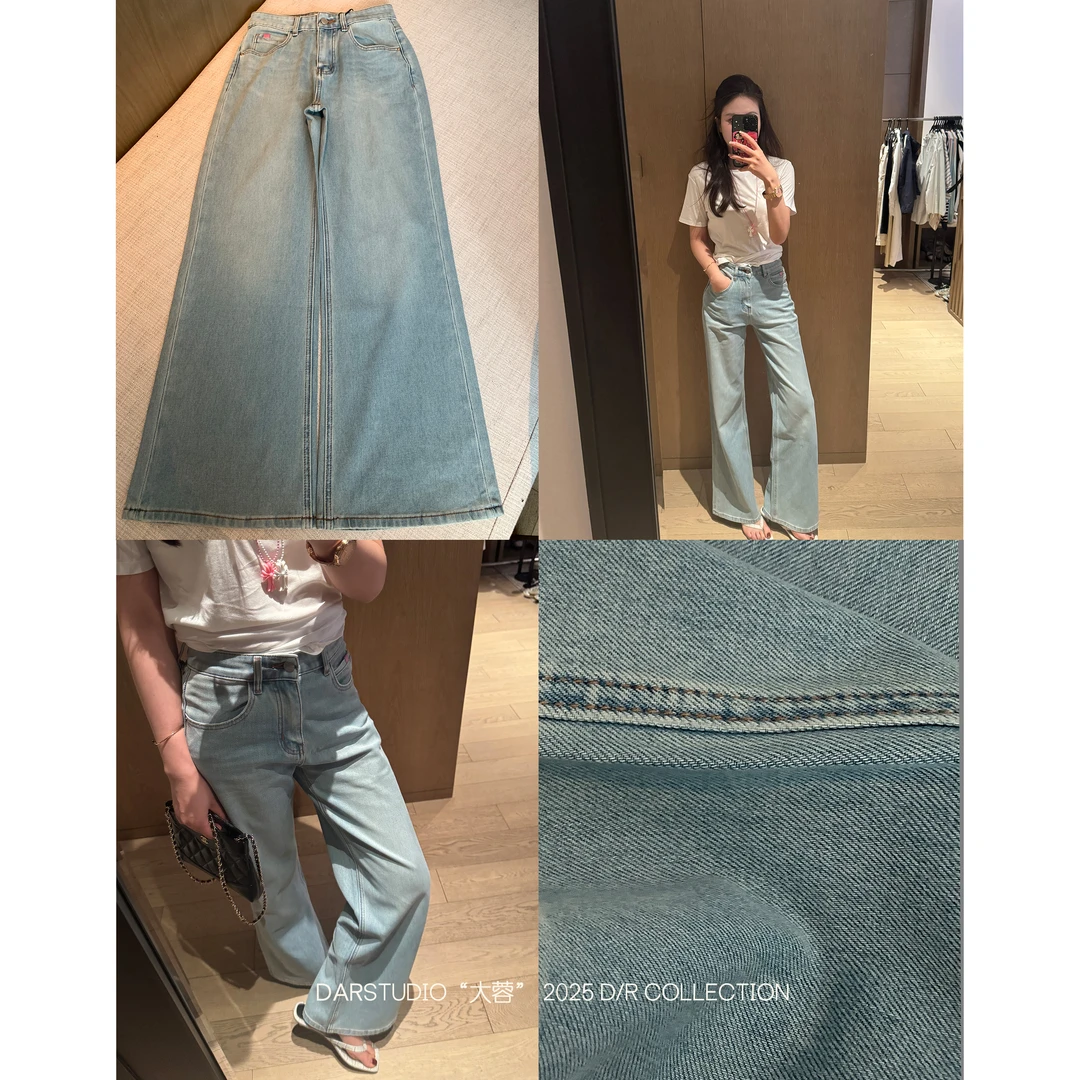 DAR STUDIO 【微喇牛仔】2025夏季薄牛浅色直筒微喇牛仔裤 19109