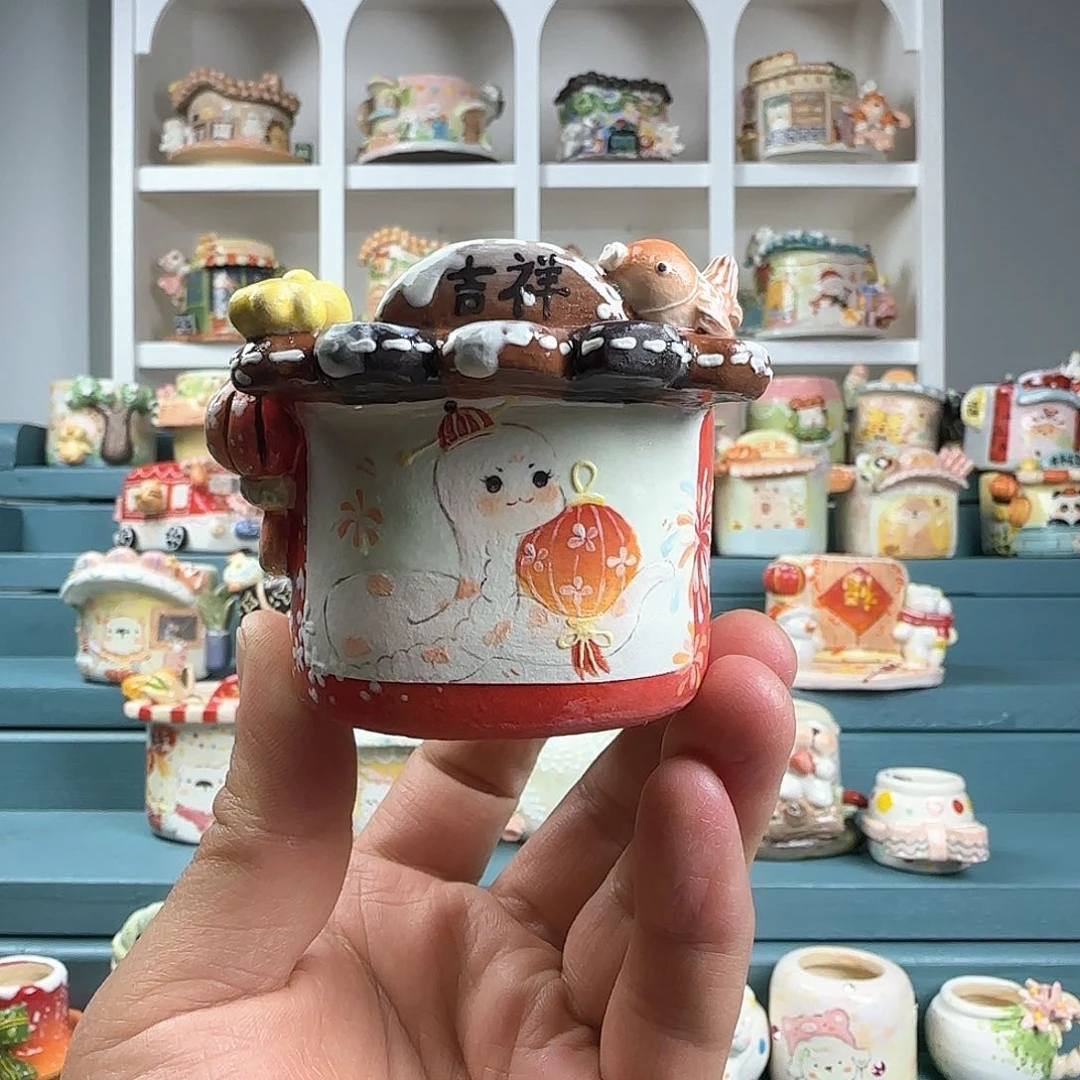 红陶多肉花盆：口径4.6 外高4.6