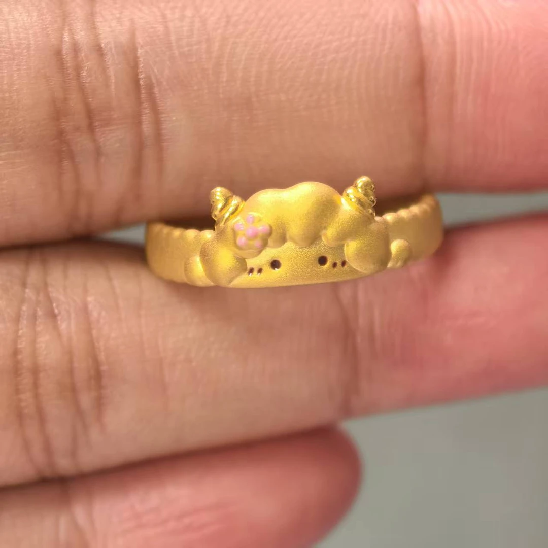 璟金珠宝足金999黄金卡通可爱小羊戒指送女友礼物圈口可选