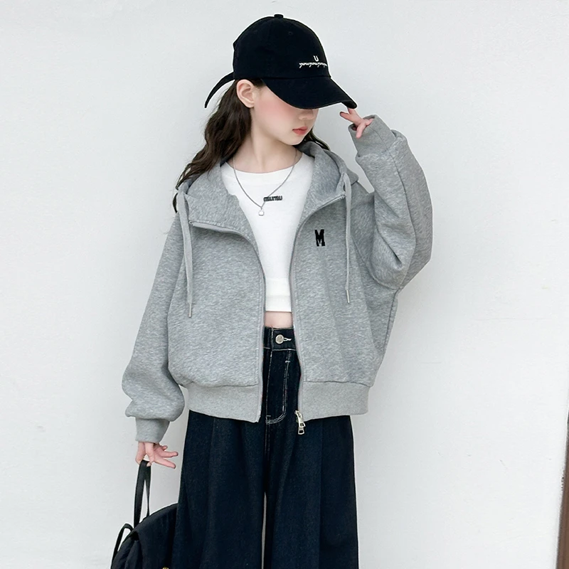儿童秋款拉链衫外套2025新款女童秋季连帽卫衣女孩休闲时髦长袖潮