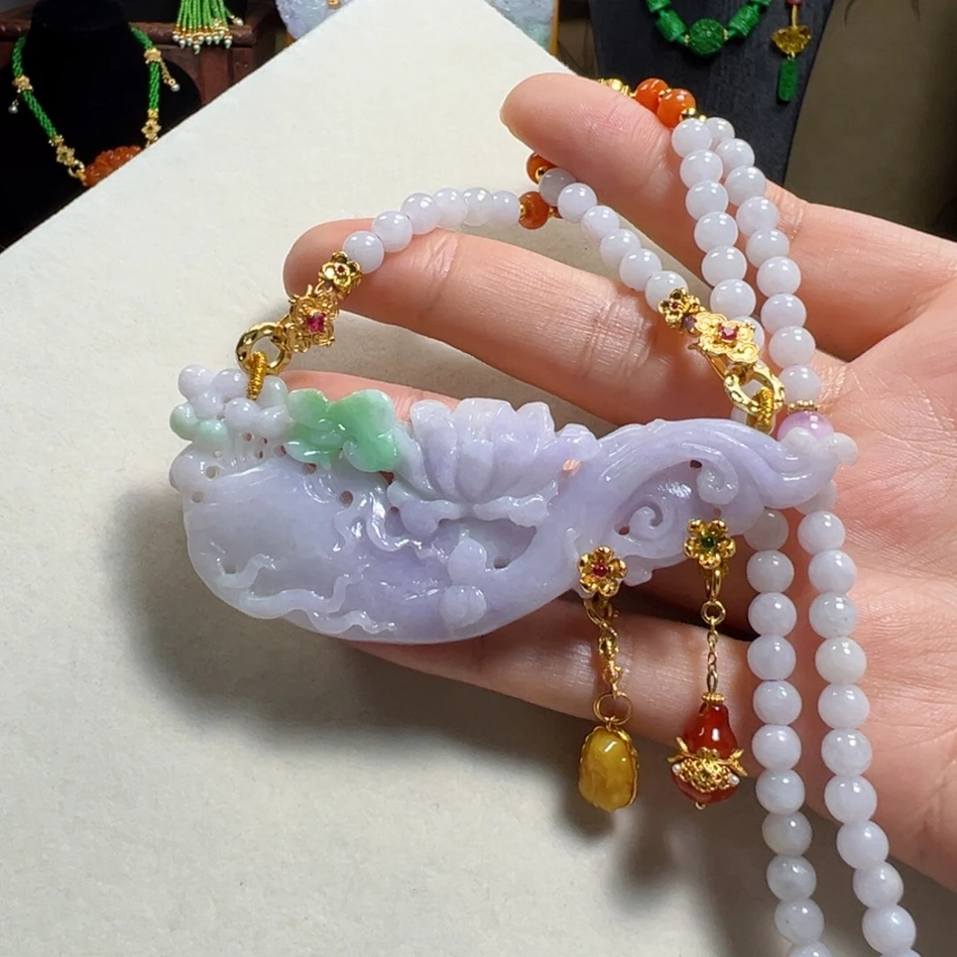 翡翠未镶嵌吊坠(赠链)人参如意花开富贵