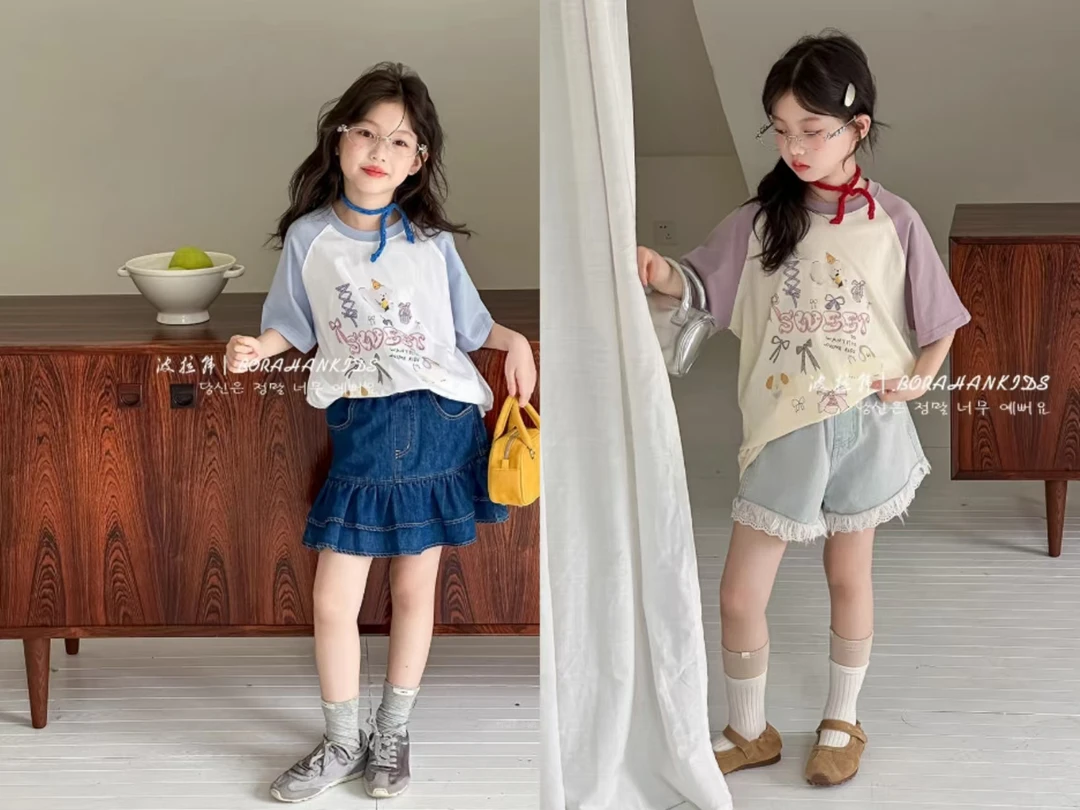BORAHANKIDS豆丁小狗-短袖+洛蓝-牛仔半裙+太子-牛仔短裤2025儿童