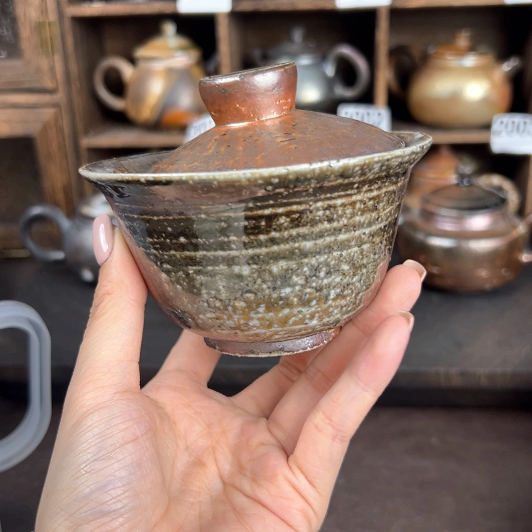 杯柴烧茶器粗陶盖碗