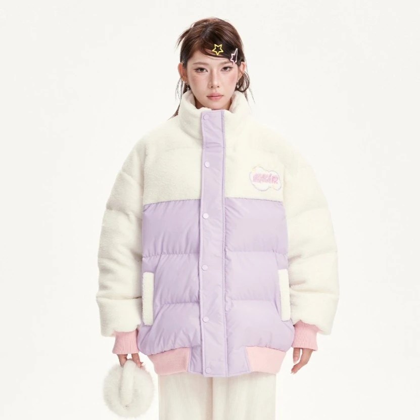 【清清】NCXK冬季拼接撞色棉服宽松加厚款保暖棉衣立领百搭WT147