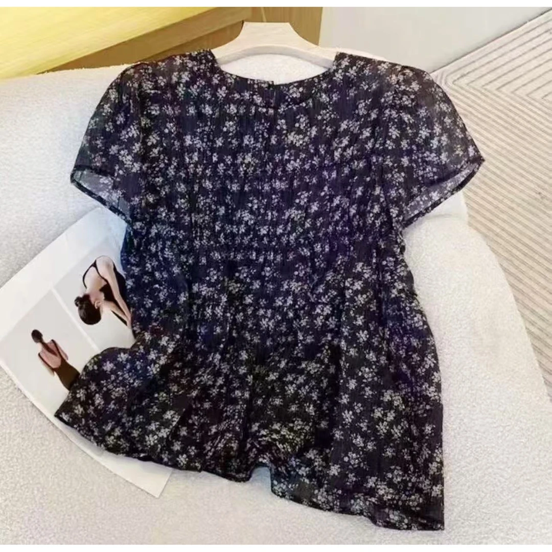 法式碎花圆领衬衫女2025新款夏季百搭显瘦上衣