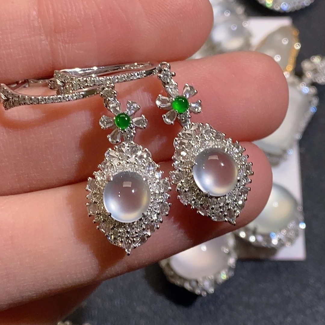 翡翠耳饰18K金镶嵌天然缅甸A货翡翠