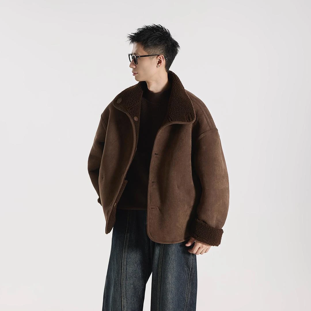GCCE77『托卡』磨绒绗线工艺双面穿皮毛一体仿麂皮绒夹克外套