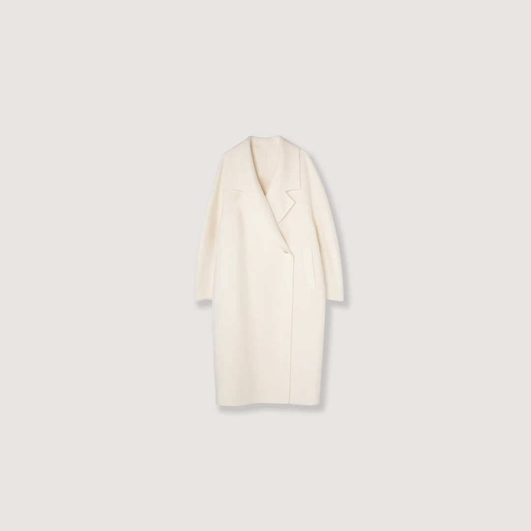 【镇店之宝】高奢纯白80支澳毛羊毛中长款欧美风双面呢大衣25A1309