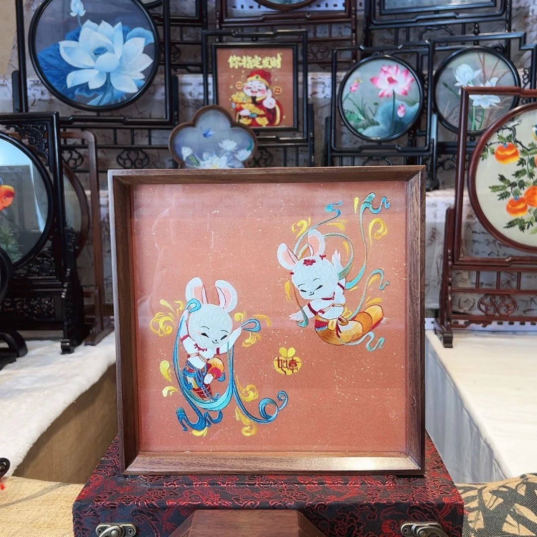 织绣苏绣摆台胡桃木手工双面