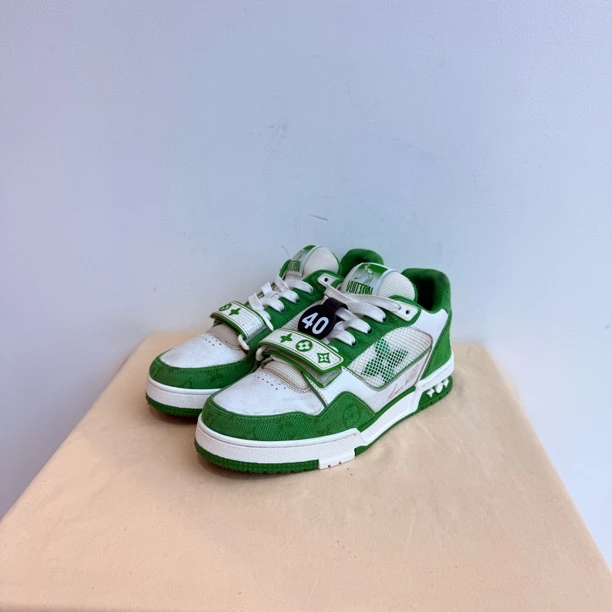 99新 LouisVuitton/路易威登 40码 trainer白绿牛仔魔术贴0642