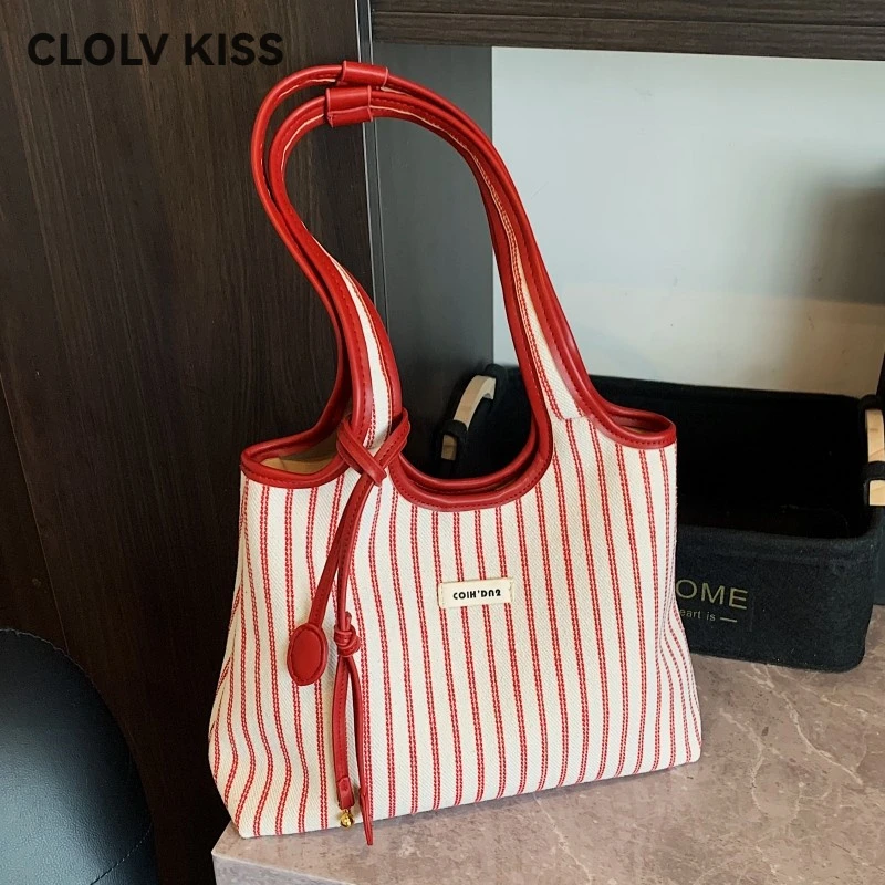 CLOLV&KISS条纹包包女式2025新款潮流行时尚休闲单肩腋下包大容量