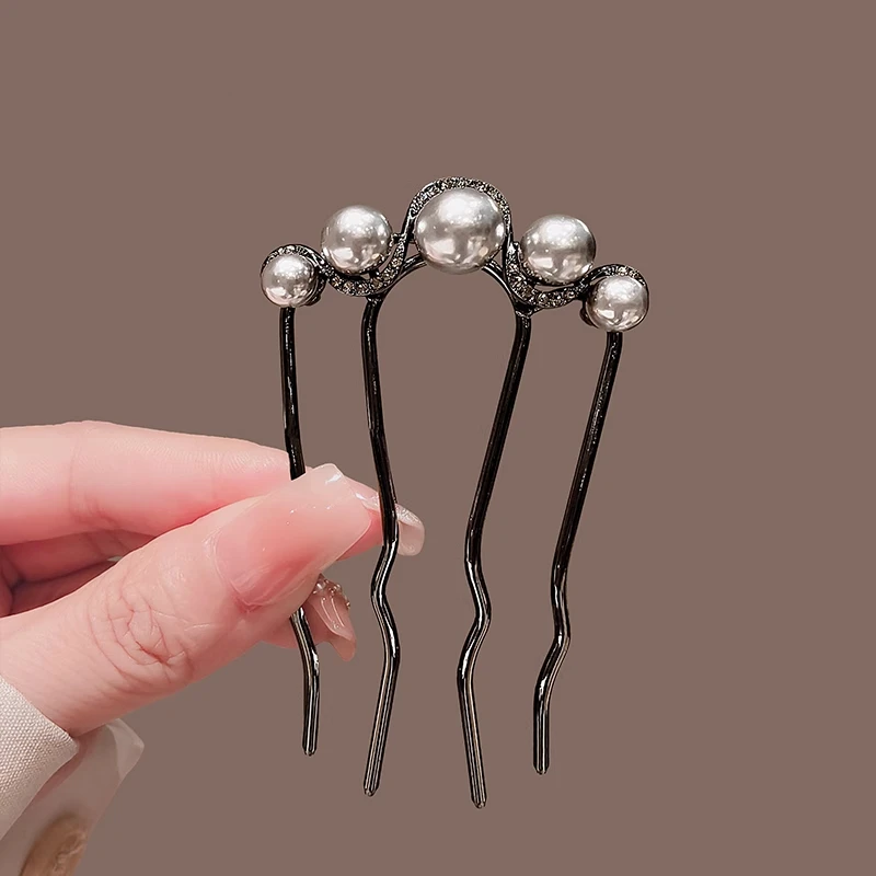 时尚丸子头盘发钗古风四齿插梳发卡发夹U型发簪子盘发器旅行发卡