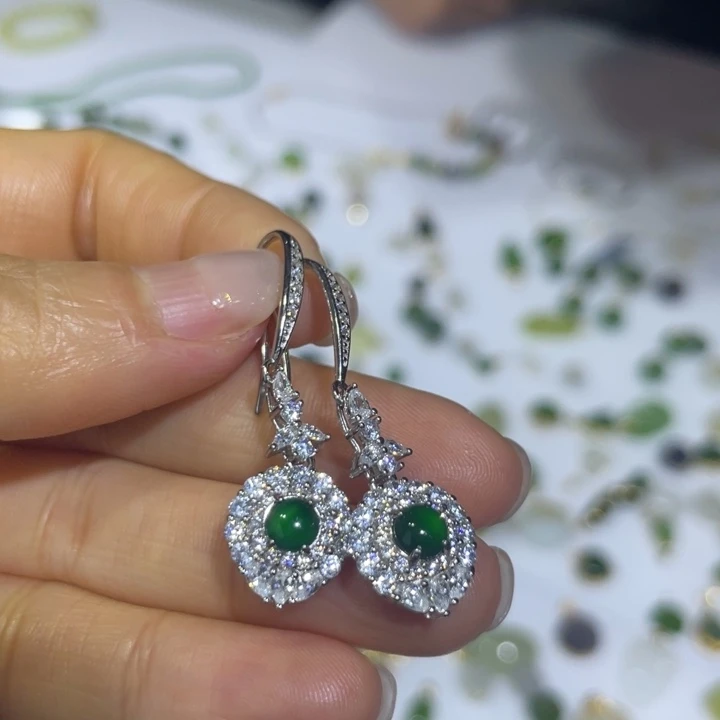 翡翠银S925镶嵌耳饰耳饰