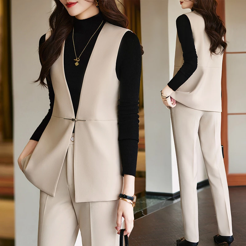 杏色西装马甲洋气女秋2025新款高级感气质马夹背心职业西服工作服