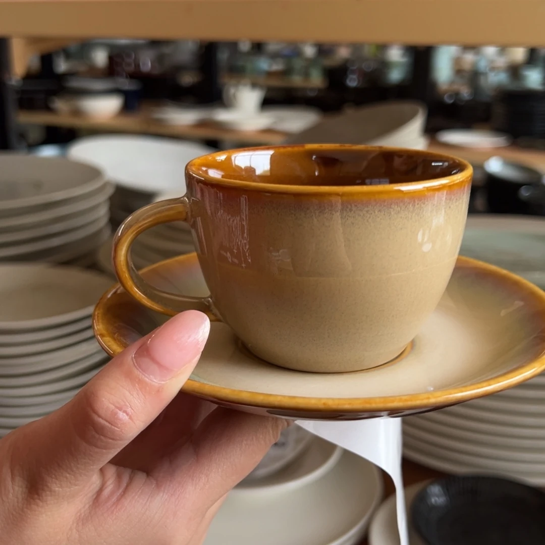 新骨瓷178瑕疵慎拍 曼谷棕 中号咖啡杯碟套装
