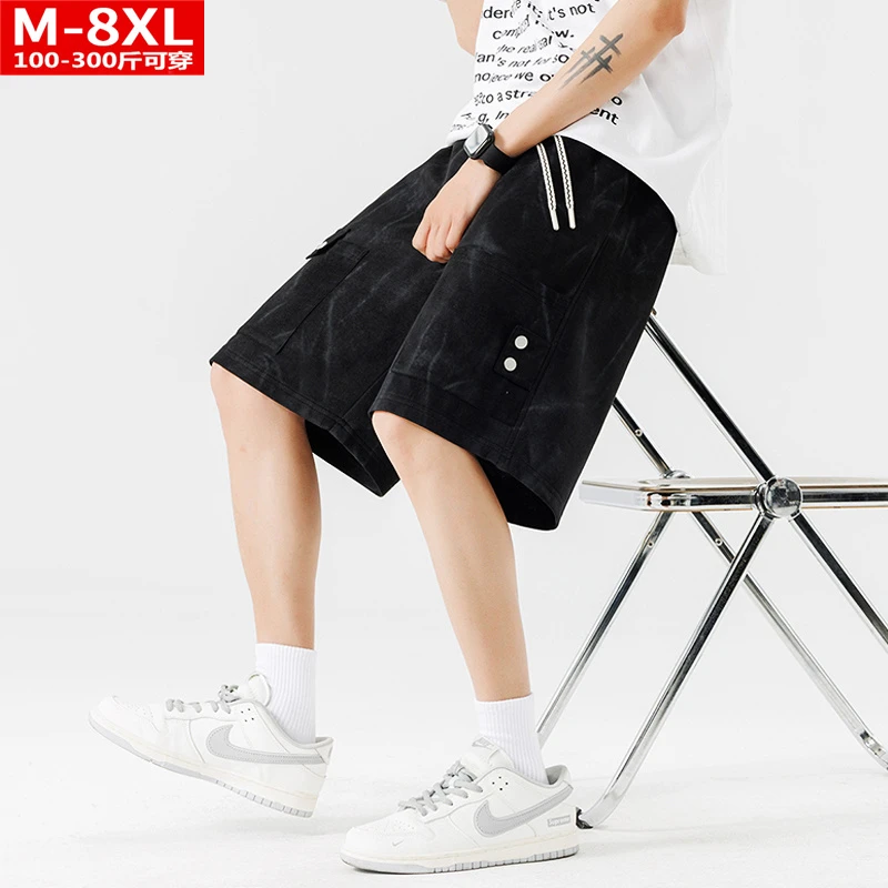 夏季潮流港风男士工装五分中裤胖大码加肥宽松裤衩男百搭休闲短裤