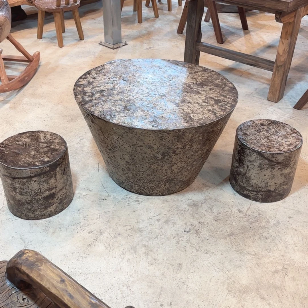 掌***姐木侘寂风 老铁皮桌 4件套