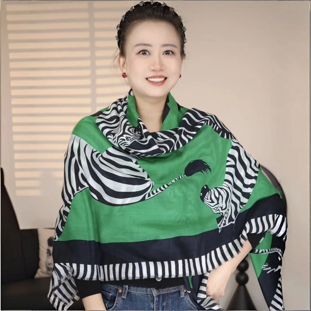 【黑白斑马】135cm方巾水溶羊毛四面须保暖丝巾冬季防风护颈SR57