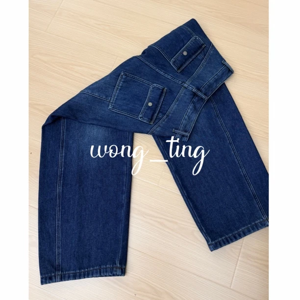 wong_ting小众设计师高腰显瘦窄版弯刀加绒水洗蓝牛仔裤68567