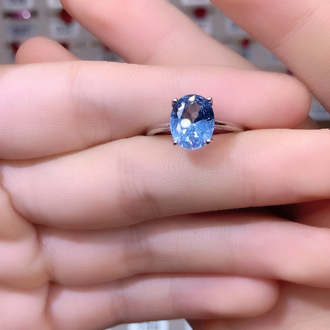 海蓝宝石戒指银S925镶嵌银色810