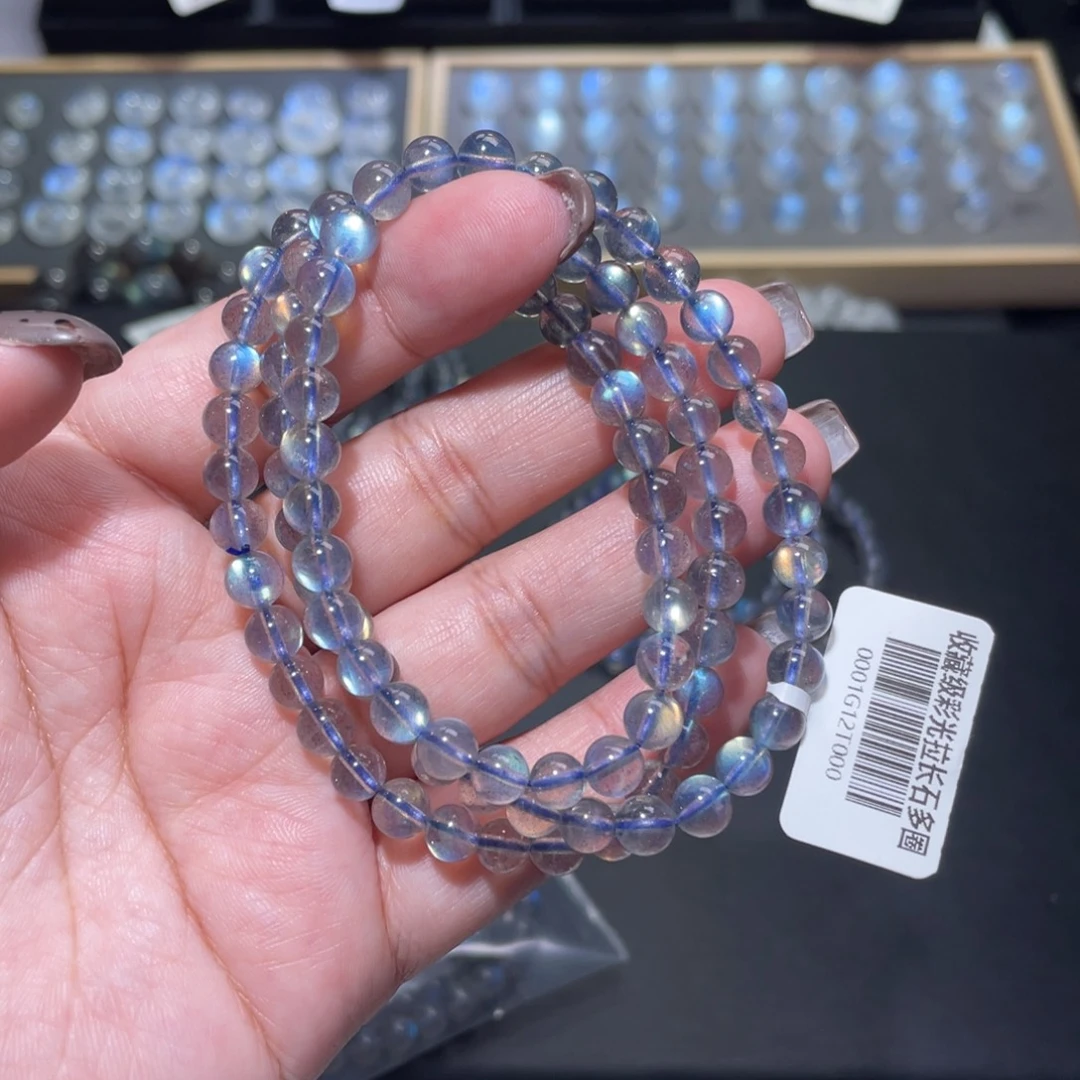 小***崖手链长石未镶嵌玻璃体灰月光手链多圈6mm