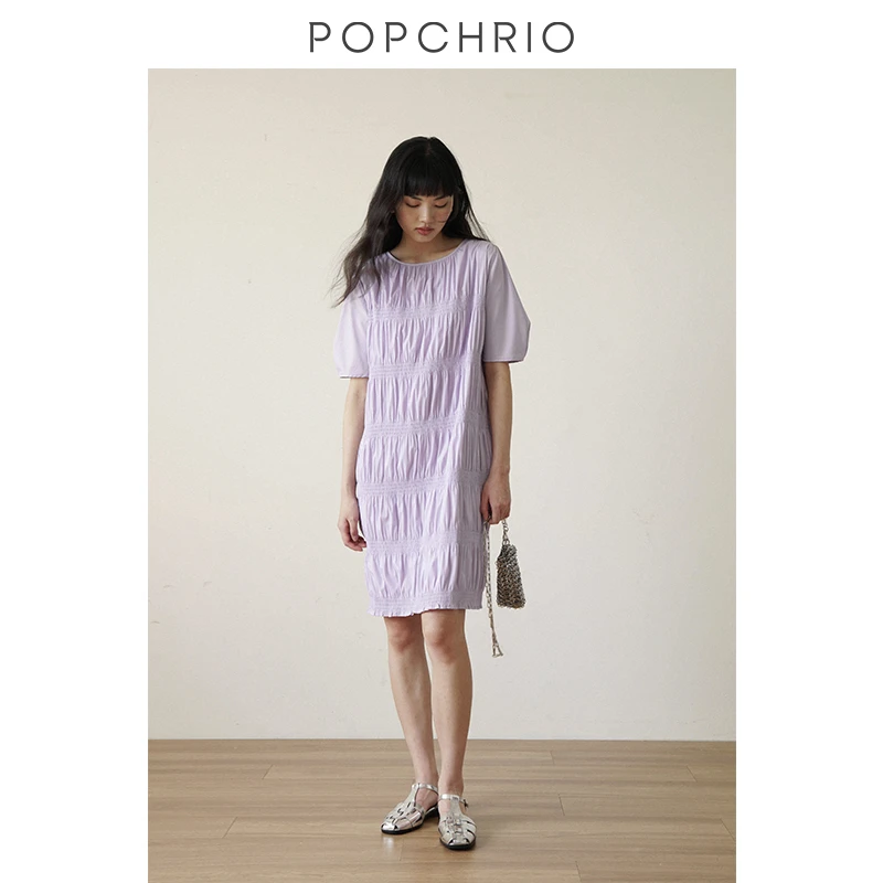 POPCHRIO欧可芮三宅风法式小个子设计感短款连衣裙显瘦茧型裙女